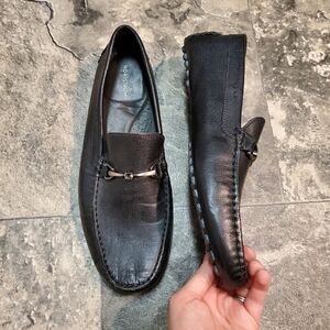 Nordstrom Brand Black Leather Horsebit Vamp Moc Toe Driving Loafers Men's 10.5 M